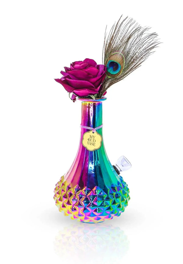 Iridescent Aurora Vase Bong and Purple Flower Picker and Peacock Picker by My Bud Vase.