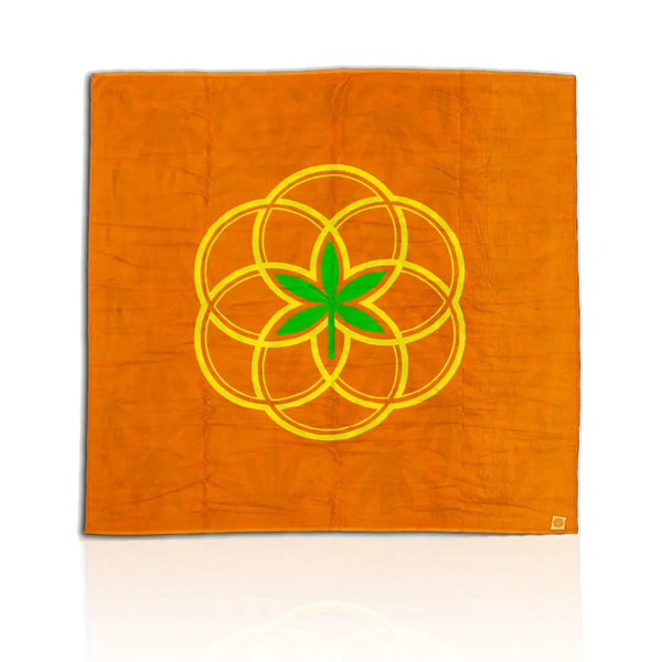 Luxurious big beach towel with My Bud Vase logo and green bud leaf.