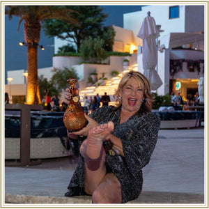 Doreen Smiling Holding My Bud Vase Jewel Vase by Pool