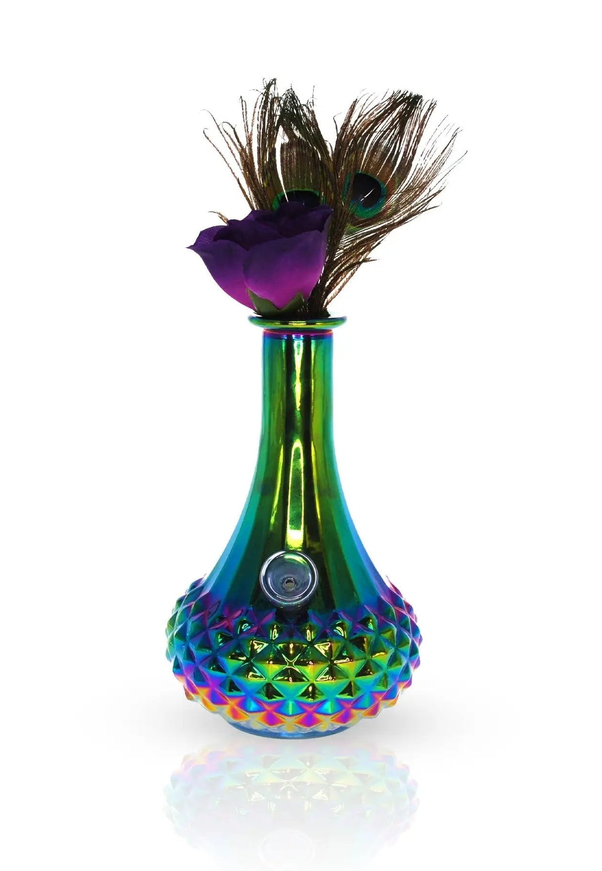 Iridescent Aurora Vase Bong and Purple Flower Picker and Peacock Picker by My Bud Vase.