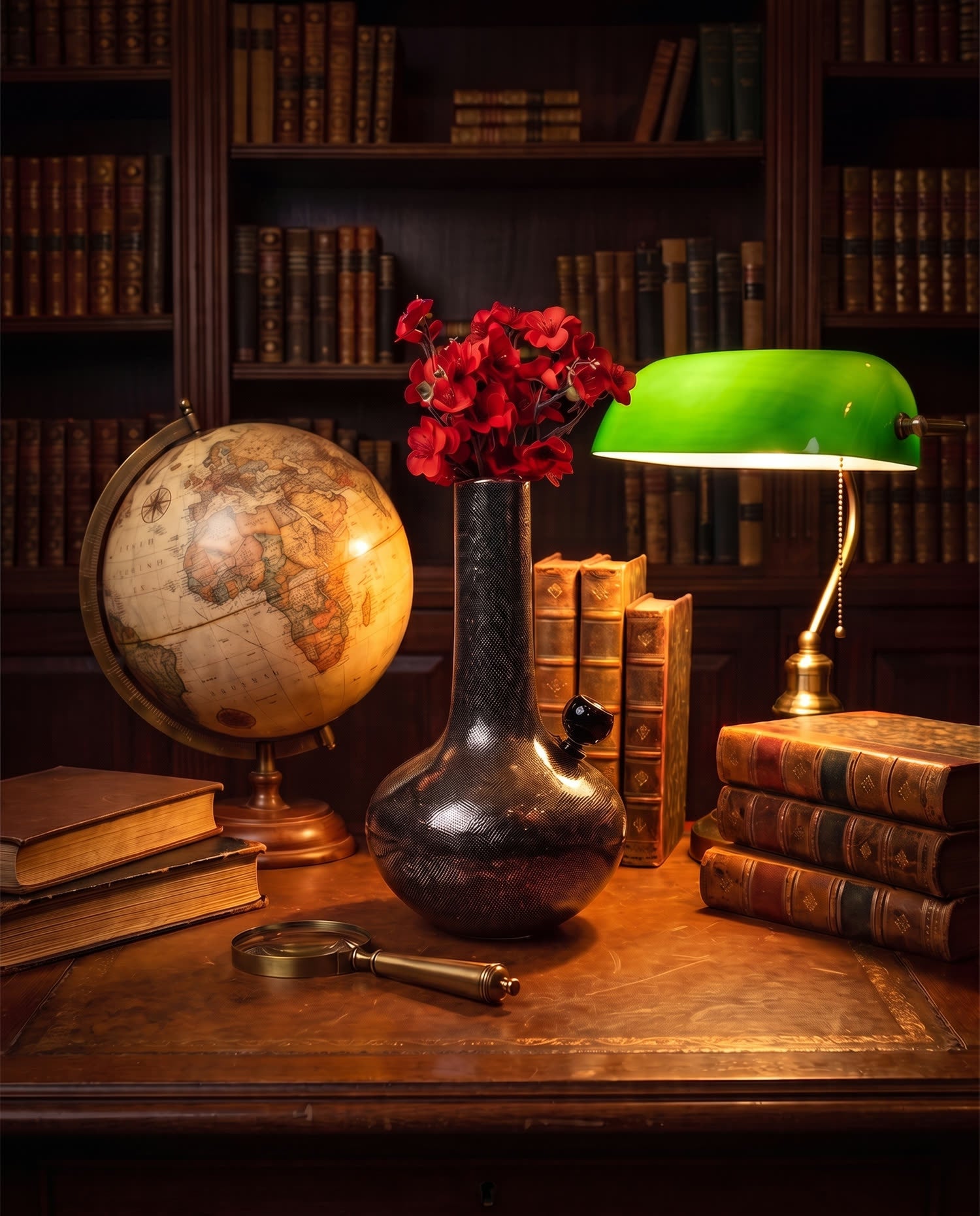 Globe, brass and leather